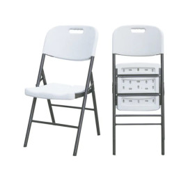Chaise blanche pliable en plastique pied fer