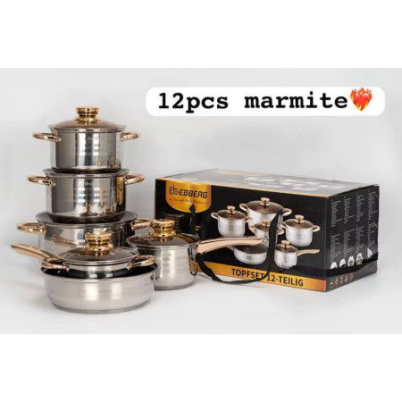 Ensemble  Marmites Batterie Cuisine 12 pièces lourdes en acier inoxydable