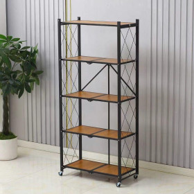 Etagère De Rangement en Fer Et Bois pliables à 5 niveaux