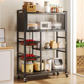 Chariot Étagère Cuisine sur Roulettes avec Vitrine Transparente – Rangement