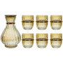Ensemble carafe en verre avec couvercle et de six verres dorées