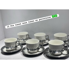 Ensemble 6 tasses - Verre avec sous tasse porcelaine