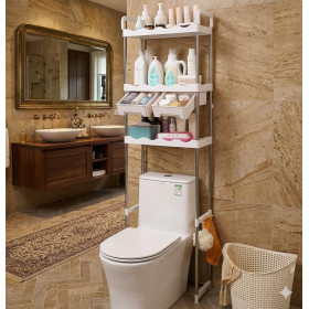 Etagère de Salle de Bain, Meuble de Rangement avec tiroirs au-Dessus des Toilettes - blanc