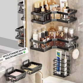 Étagère de salle de bain 5 pièces, support de douche d'angle auto-adhésif